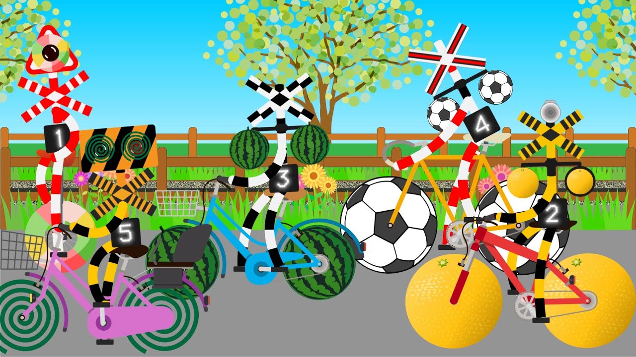 自転車に乗る踏切たち