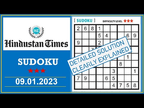 How to Solve 3 Star Hindustan Times  Sudoku Jan 09,  2023 -  Step By Step Solution