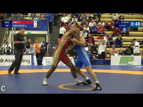 1/2 GR - 69 kg: A. DROZDOVS (LAT) df. I. OGLY (RUS), 2-1