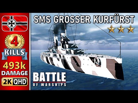 BATTLE OF WARSHIPS ⚓ GROSSER KURFÜRST : 4 KILLS - 493k DAMAGE 💥