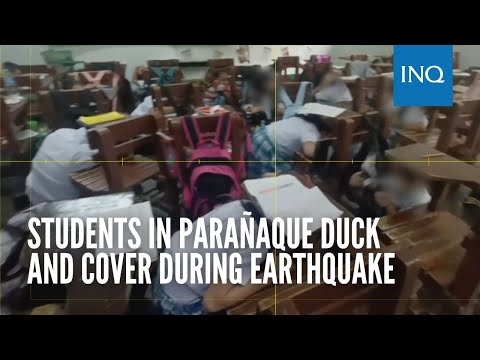 Students in Parañaque duck and cover during earthquake