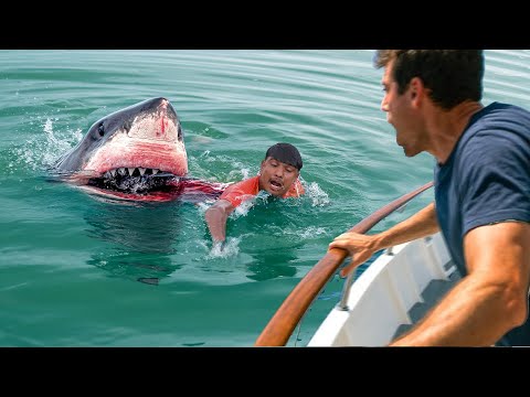 Shark Attack on Fishing Boats | fun made great white shark fish attack video