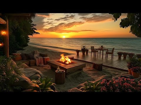 Tropical Beach Campfire | Soft Fire Crackle & Calming Ocean Waves 🌴🔥