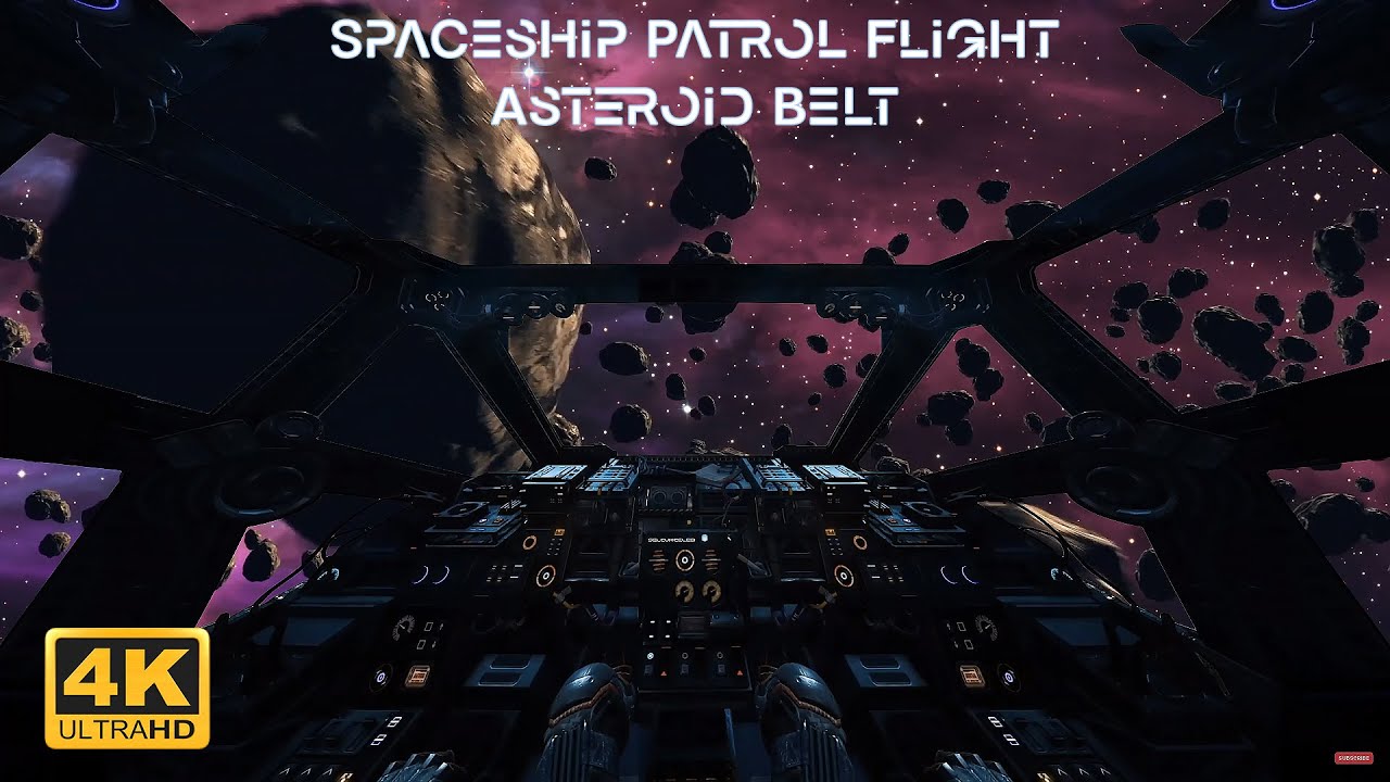 Radio Chatter & Spaceship Patrol Flight in the Asteroid Belt. Sci-Fi Ambience 4K UHD
