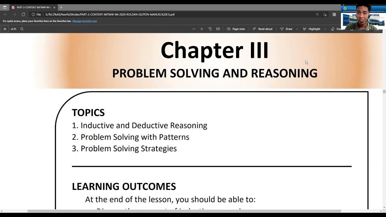 Chapter III: Problem Solving and Reasoning (Inductive and Deductive Reasoning)