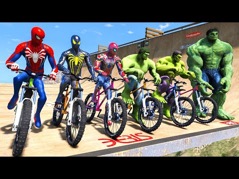 TEAM SPIDER MAN VS TEAM HULK Super Bicycles Competition #5 (Funny Contest) - GTA V Mods
