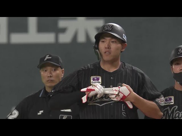 【9回表】マリーンズ・安田尚憲 高めに浮いた球を捉えたレフトへのタイムリーヒット!! 2022年6月17日 北海道日本ハムファイターズ 対 千葉ロッテマリーンズ