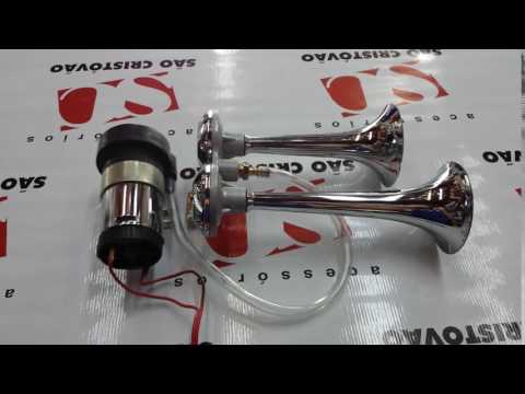 BUZINA A AR 2 CORNETAS COM COMPRESSOR 12V