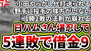 野手に投手の味方は誰もおらず3安打沈黙...5連敗借金9で泥沼状態...【DeNA対日本ハム第3回戦】