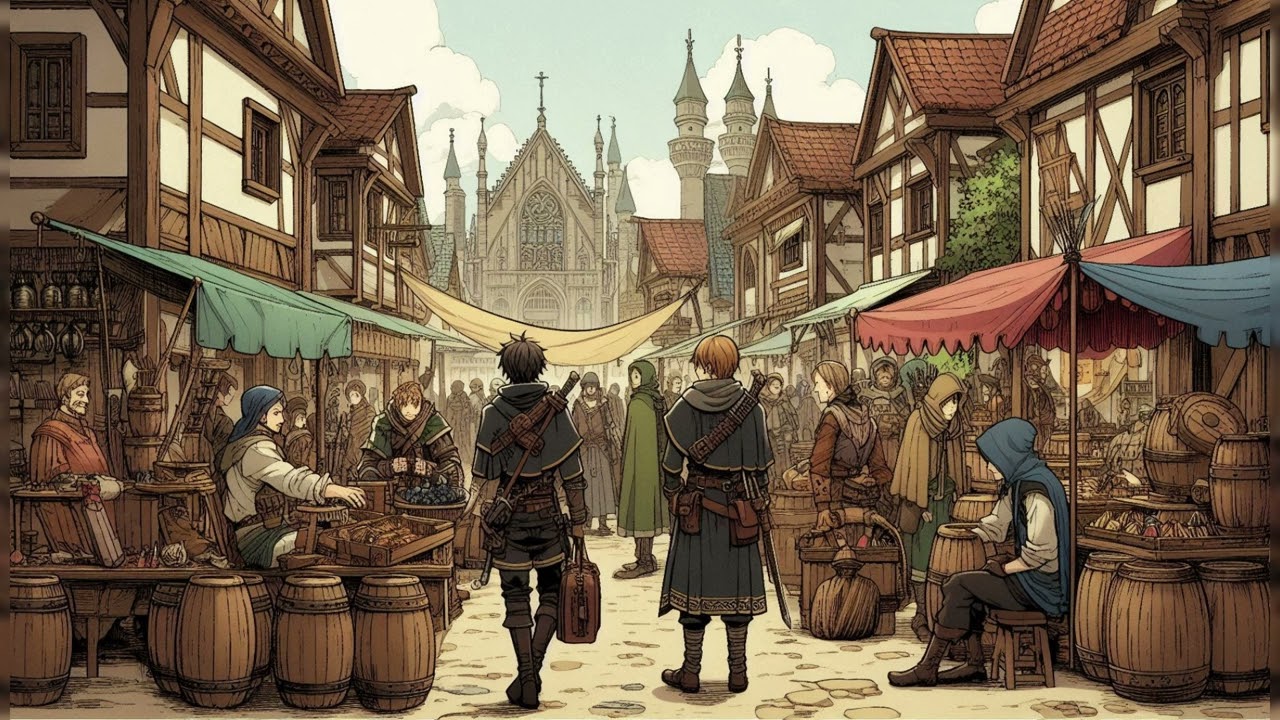 "Relaxing day at the merchant village after a day's Journey" |  Medieval ⚔️ Celtic Folk BGM