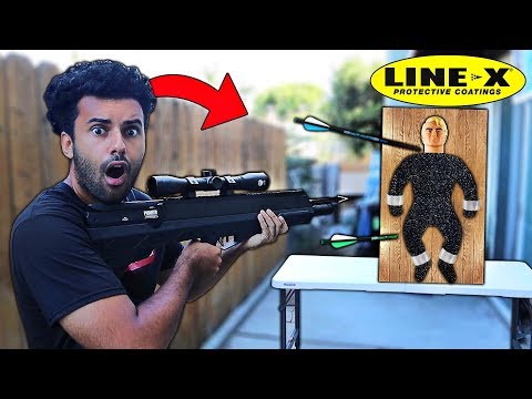 Spraying LINE-X ON A 100% UNBREAKABLE TOY (STRETCH ARMSTRONG!!) BULLET PROOF!! *WE MADE A MONSTER* Video