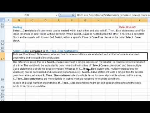 Select...Case Statements in Excel VBA, Option Compare, Nesting, & compare with If...Then Statements