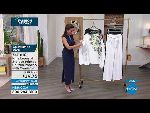 Nina Leonard 2piece Printed Chiffon Poncho with Camisole