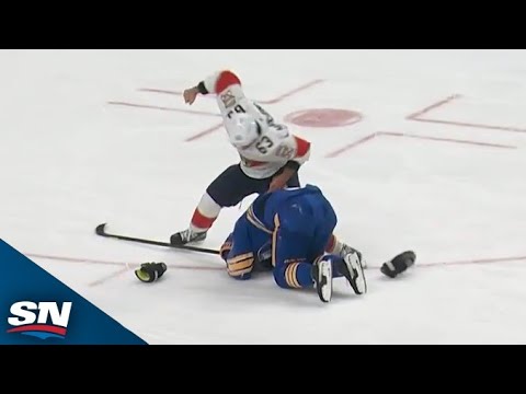 Brad Marchand Leaps On Rasmus Dahlin And Comes Away With His Helmet