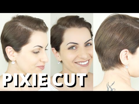 Part of a video titled HOW TO CUT YOUR PIXIE AT HOME. Haircutting / Trimming short ...