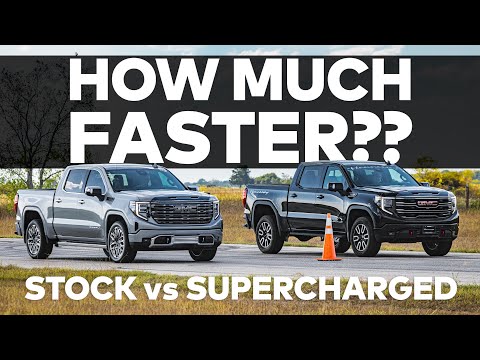 Supercharged GMC Sierra AT4 vs Stock // Drag Race Comparison // GOLIATH 650 by HENNESSEY