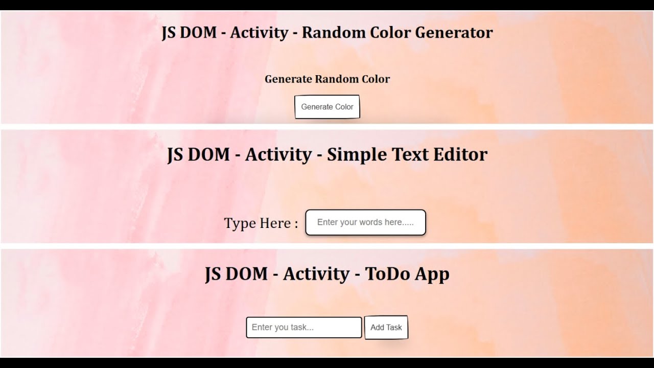 3 Mini Project | JS DOM | Javascript | Frontend Development | Github Rep. link in Description