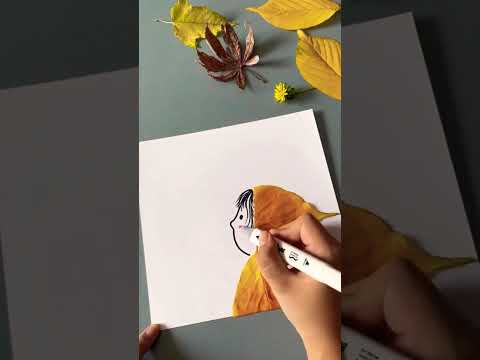 поробка з листя дерев Дівчинка осінь #diy #своїмируками #осінь