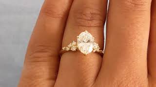 Art Deco Lab Grown Diamond Ring, Oval Cut Ring, Dainty 14K Yellow Gold Engagement Ring