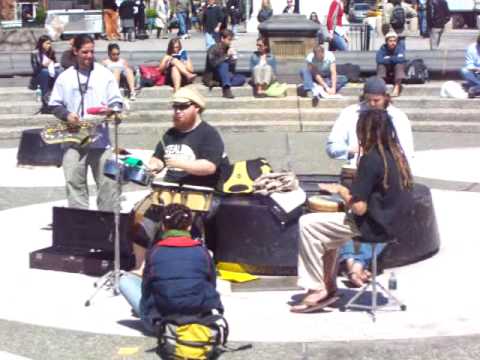 The Burnin Smyrnans -drum jam part 2 in New York City at Washington Square Park 2004