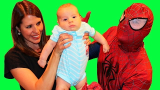 Spiderman Babysitting FAIL Superhero Spider Man IRL Newborn Baby Sitting In Real Life