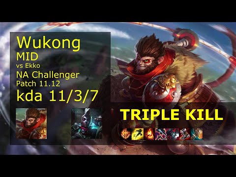 Wukong vs Ekko Mid - NA Challenger 11/3/7 Patch 11.12 Gameplay