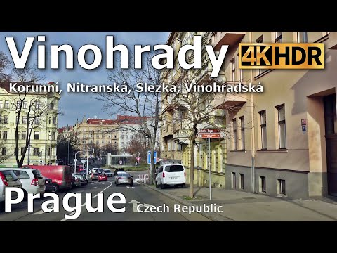 Driving Tour | Prague - Vinohrady | Korunní, Nitranská, Vinohradská | 4K HDR