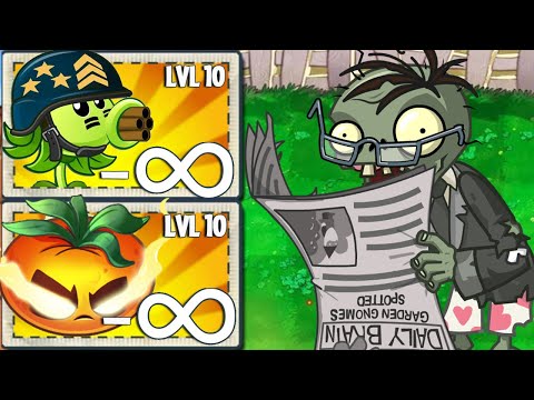 PvZ 2 Power Up Infinite - Every Plants Level Max Vs 100 Newspaper Zombies Level 5