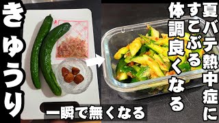 キュウリが一瞬で無くなる！やみつき無限おかかきゅうり 簡単おつまみ 作り置き レシピ 副菜 常備菜 熱中症 夏バテ対策 疲労回復 ダイエット ヘルシーレシピ 梅干し 胡瓜 大量消費 節約