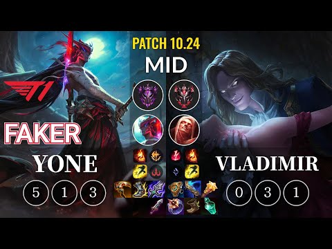T1 Faker Yone vs Vladimir Mid - KR Patch 10.24