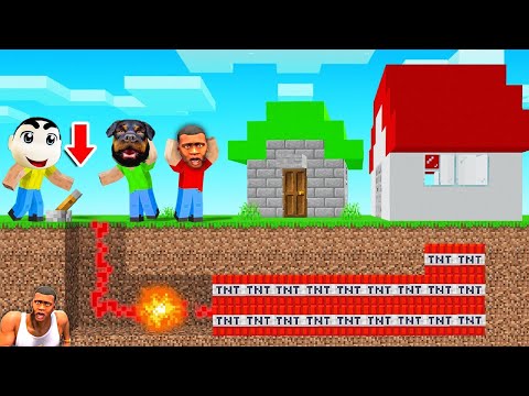 SHINCHAN and CHOP Put TNT to Destroy My House in Build and Crush | NOOB vs PRO vs HACKER Minecraft