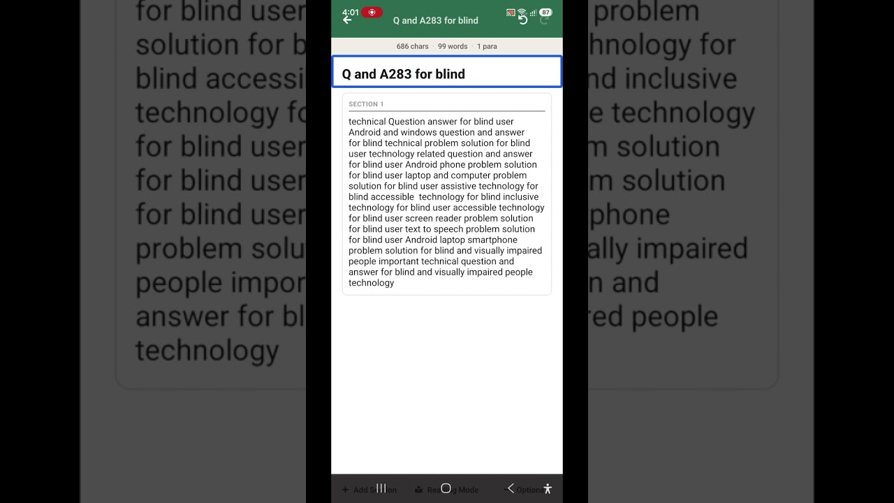 Q and A283 for blind automatic capture code reading divyangjan website TalkBack slow problem