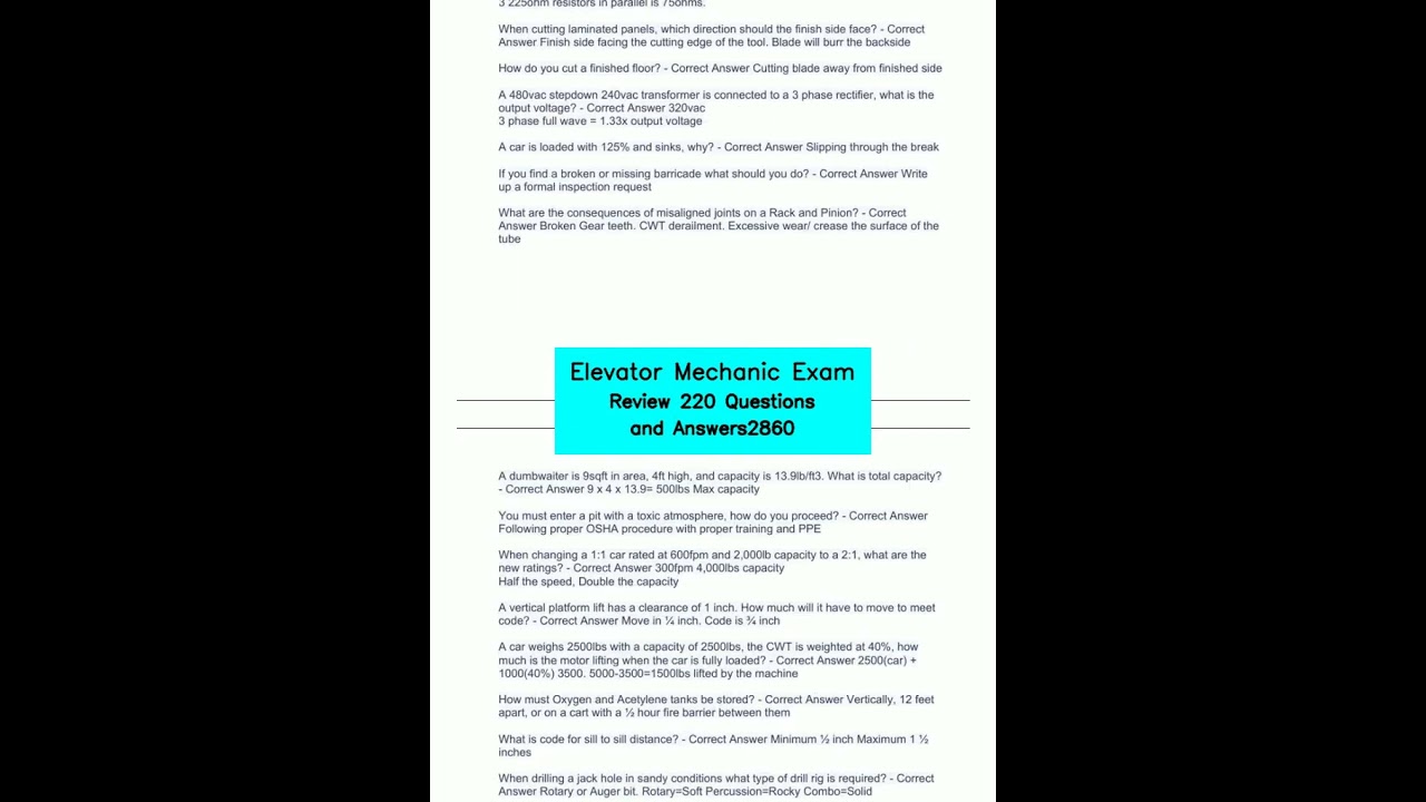 Elevator Mechanic Exam Review 220 Questions and Answers2860 video