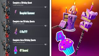 All Fortnite 4th Birthday Challenges and FREE REWARDS | Fortnite Birthday