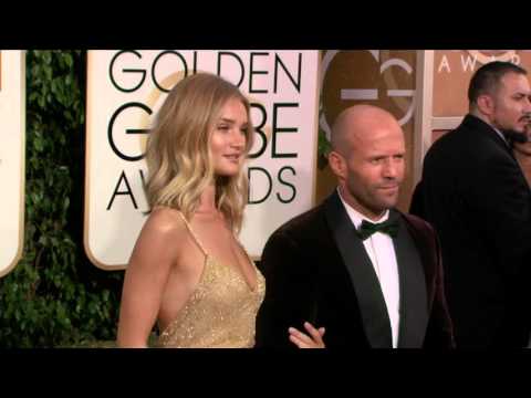 Jason Statham & Rosie Huntington Whiteley Golden Globe Awards Fashion Arrivals (2016) | ScreenSlam