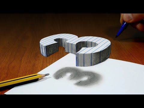 3D Trick Art On Line Paper, Floating Number 3