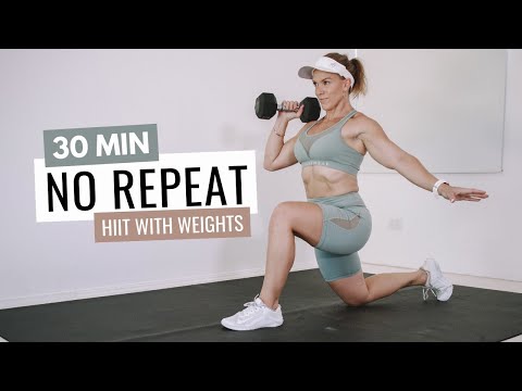 30 MIN NO REPEAT HIIT with Weights | For Fat Burn & Cardio 🔥Burn 209 Calories🔥