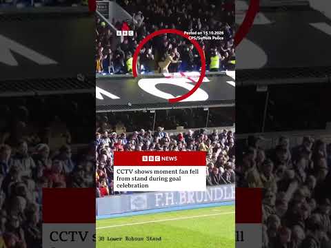 CCTV shows moment fan fell from stand during goal celebration. #Football #Fan #BBCNews