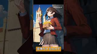 PixVerseで生成したフライドポテトとラーメンを食べる女の子　#ai動画 #shorts