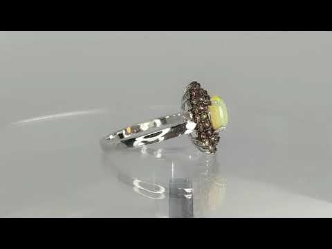 Серебряное кольцо с эфиопским благородным опалом 0.54ct (7х5мм) и сапфирами Сонгеа Размер 16.0 - фото 2 - id-p2917555331