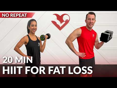 20 Minute HIIT Workout for Fat Loss with Weights & No Jumping - Full Body Dumbbell Workout at Home