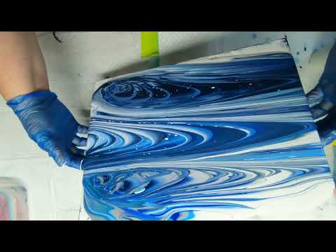 #322 Gorgeous Blues and Silver in this Triple Waterfall Pour #fluidart #acrylicpouring