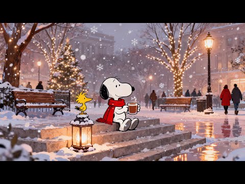 A Peaceful Snowy Night with Snoopy ☕Warm Lofi for Chill, Relax, Study