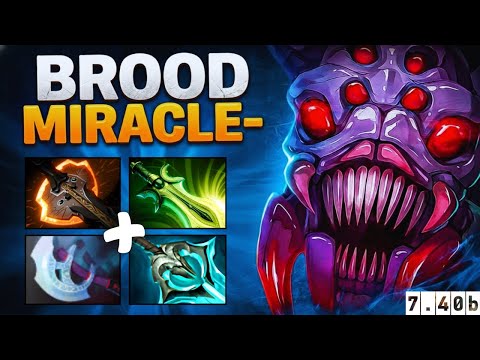 MIRACLE- Broodmother is UNSTOPPABLE 🕸️ | Safe Lane Carry | 7.40b