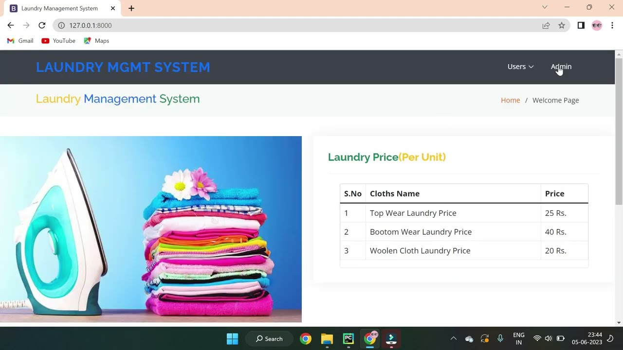 Laundry Management System Project using Python Django Sqlite
