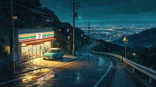 Rainy Hillside Road In Japan 🌧️ Cozy Convenience Store, Wet Streets & Relaxing Night Atmosphere