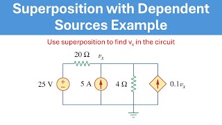 Download the video "SUPERPOSITION WITH DEPENDENT SOURCE EXAMPLE TUTORIAL - Use superposition to find vx in the circuit"