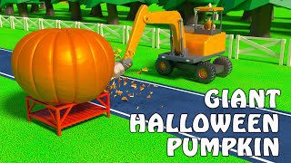 Giant Halloween Pumpkin Harvest! 🎃 Tractors & Construction Machines Grow the Biggest Pumpkin Ever