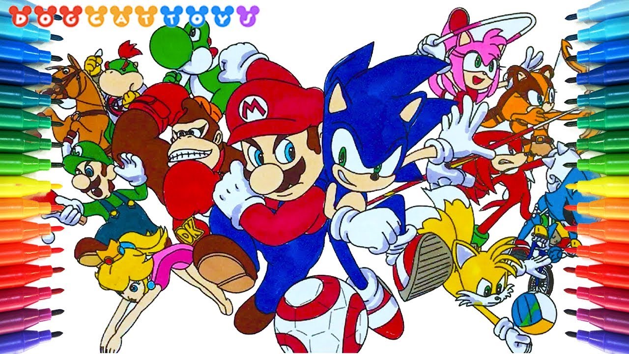 Mario and Sonic Rio Olympic! Let's play How to Draw Super Mario Coloring Page Videos for Kids マリオ