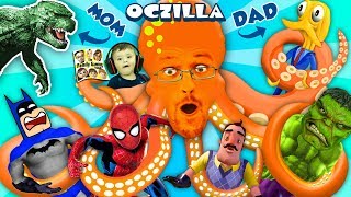 GODZILLA MOMMY + OCTOPUS DADDY = OCTZILLA!! FGTEEV &amp; Friends: Batman, Hello Neighbor, Spiderman Hulk